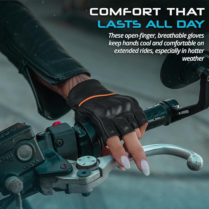 aasportx Motorcycle Gloves - Men's Leather Motorbike Gloves with Touchscreen Function - Non-Slip Pads for Men & Women