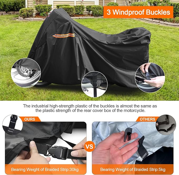 Comnova Motorcycle Cover 104 Inch, 600D Universal Motorcycles Cover Waterproof with Lock-Holes All Season, Large Motorbike Vehicle Scooter Cover for Harley Davidson, Honda, Suzuki, Kawasaki, Yamaha
