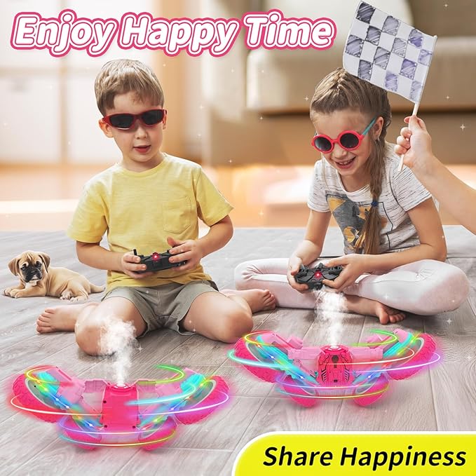 Remote Control Car for Girls, RC Cars 2.4GHz Fast RC Stunt with Strip Light, RC Trucks with Spray 4WD 360° Rotating, Off Road RC Cars Xmas Birthday Gift for Girls (Pink)