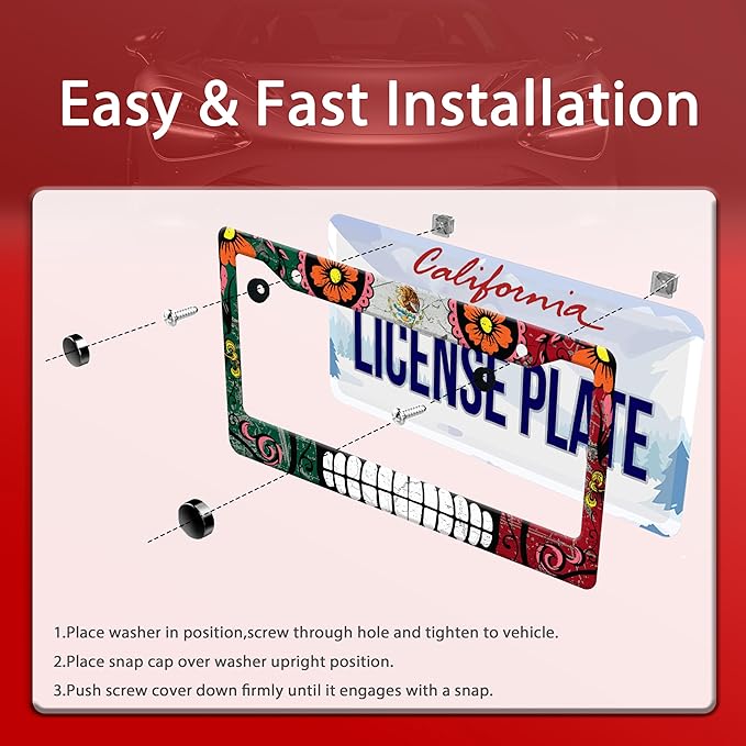 Personalized License Plate Frame Stainless Steel Mexico Flag Skull Funny Car License Plate Accessory Decorative 2 Holes and Screws Fits Us Standard License Plates Size: 12.2 X 6.3 Inch for Men Women