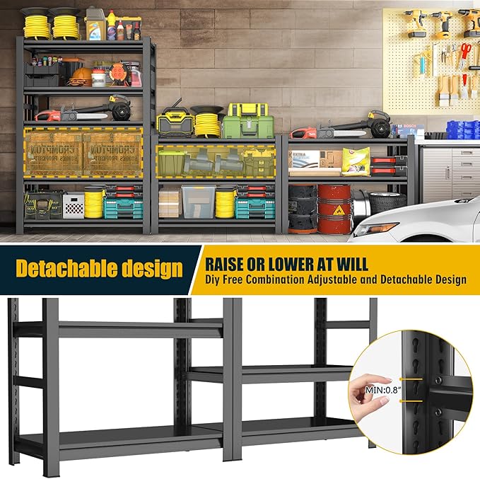 78"H Garage Shelving Heavy Duty Shelving Units, 3500LBS Large Capacity Adjustable 5 Tier Metal Garage Storage Shelves Industrial Shelf Rack for Warehouse and Basement, 18"Dx 47.2"Wx78"H, Black