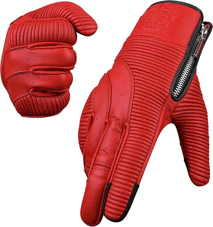 J.A.G. Motorcycle Gloves - Premium Leather Perforated Motorcycle Gloves for Men with Knuckle Protection | Touchscreen Motorbike Riding Gloves