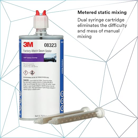 3M Factory-Match Seam Sealer, 08323, Black Color, Two-Part, Medium/High Viscosity Urethane, 200 mL/6.75 fl oz Cartridge