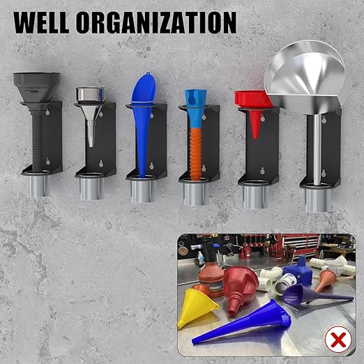 UNITEDPOWER Wall Mount Oil Funnel Holder, Organizer Storage Rack with Removable Collection Cup, Fluid Drain Caddy for Workshop, Shed, Garage, Home (Only Holder, No Funnel)