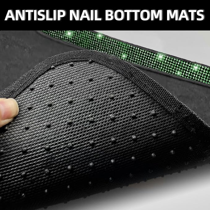 NBTEPEM Bling Car Floor Mats Full Set, Universal Fit Most Cars,SUV, Trucks, 4 pcs Sparkle Glitter Diamond Carpet for Women Girls with Anti-Slip Pad (Green Diamond)