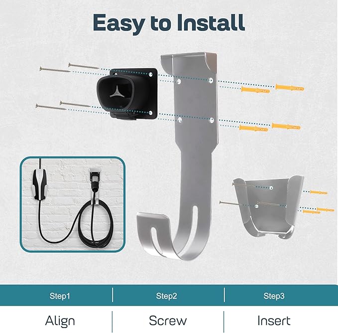 Tesla Charger Holder Wall Mount Kit, Sliver Mobile Connector Charging Cable Cord for Tesla Model for Indoor Outdoor Garage, Wall Mount Cable Organizer Bracket with UMC Holder