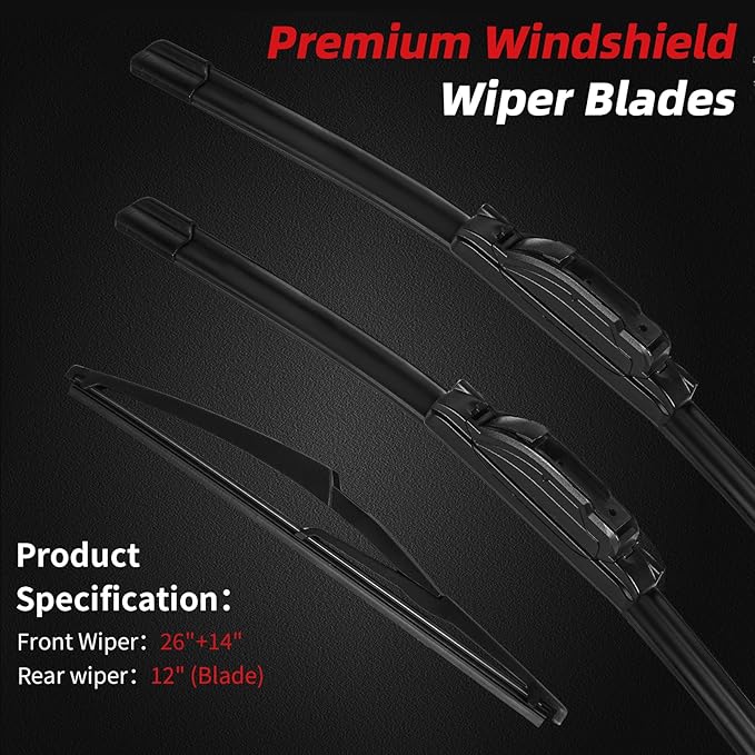 OTUAYAUTO Windshield Wiper Blades - Replacement for Nissan Rogue 08-13, Rogue Select 14-15, Original Factory Quality Front and Rear Wiper Blade - U Hook 26"+14"+12"(Pack of 3)