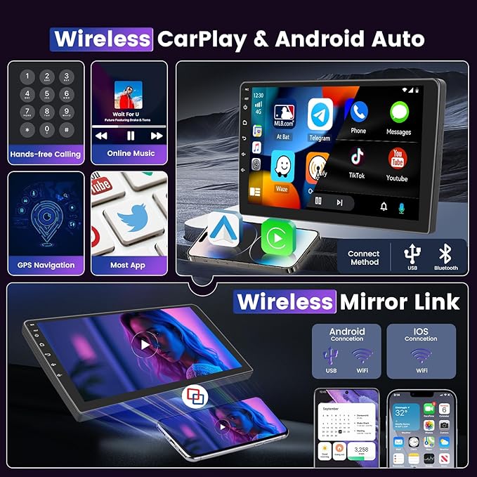 8 Core 4G+64G Car Stereo for Toyota Corolla EX 2007-2012 5G WiFi DSP/32EQ Wireless Carplay Android Auto, 9 Inch 1280 * 720 IPS Touch Screen Car Radio with BT 5.0/Mirror Link/GPS Backup Camera