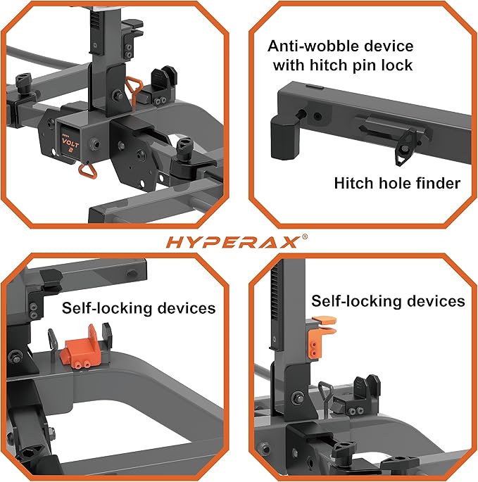 HYPERAX 2024 Volt 2 -E Bike Hitch Mounted Platform Style 2 Bikes Carrier for Car, SUV, Trucks, Sedan, Tilting e-Bike Rack for Hitch Fits Up to 2 X 80 lbs Bike with Up to 5" - NO RV USE!