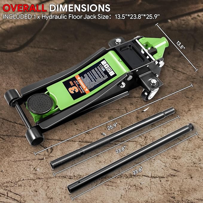 DNA MOTORING Low Profile Hydraulic Trolley Service/Floor Jack, 3 Ton (6000 lbs) Capacity Heavy Duty Hydraulic Car Jack, Lifting Range 3"-20", Green, TOOLS-00475-GR