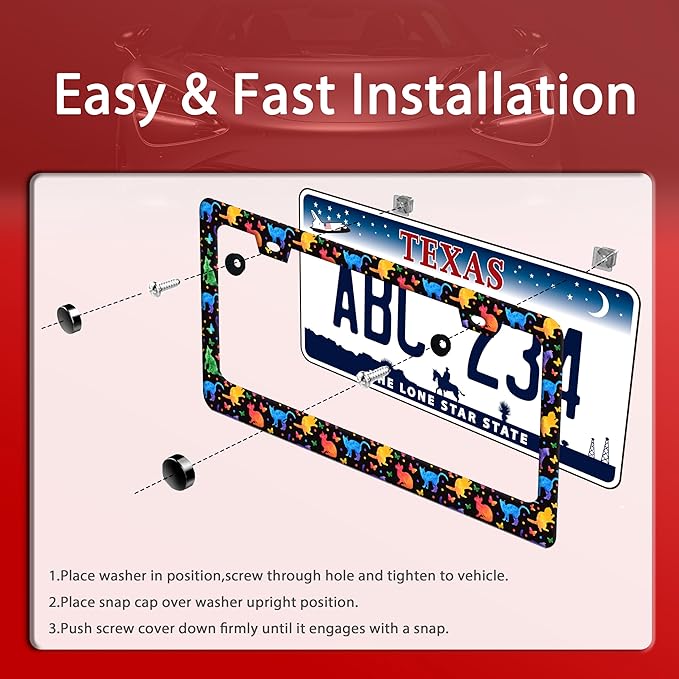 Colorful Cat License Plate Frame Cute Pet Butterfly License Plate Holder Funny Stainless Steel Accessories Cars Decor with 2 Holes and Screws Fits Standard Us Ca Vehicles 12.2 X 6 Inch