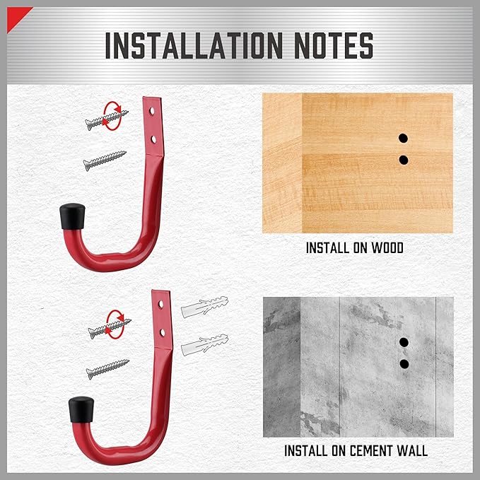 HORUSDY 6 Pack Garage Hooks, Utility Hooks, Garage Hook Heavy Duty Wall Hook (Red)