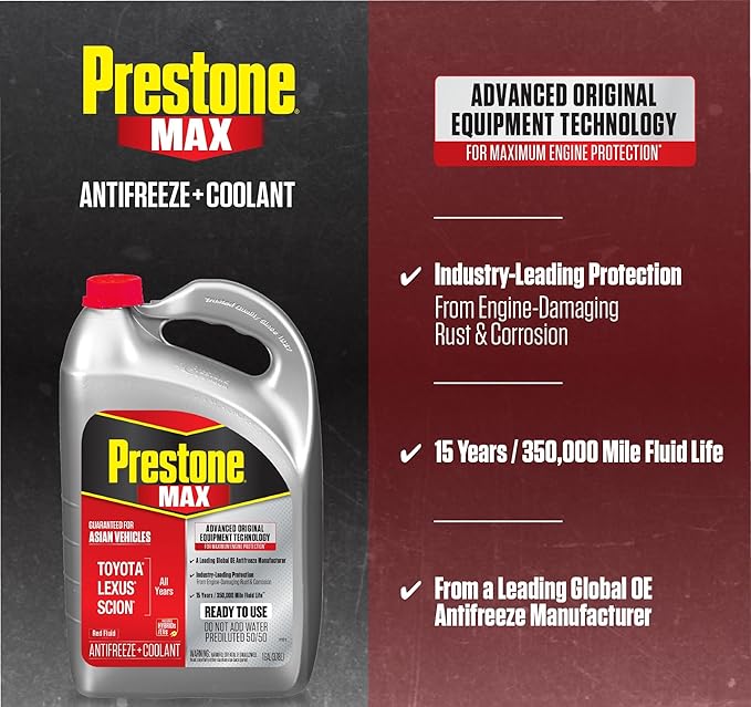 Prestone AF6210 MAX Asian Vehicles (Red) Anti-Freeze and Coolant, 1 Gallon, Pack of 6