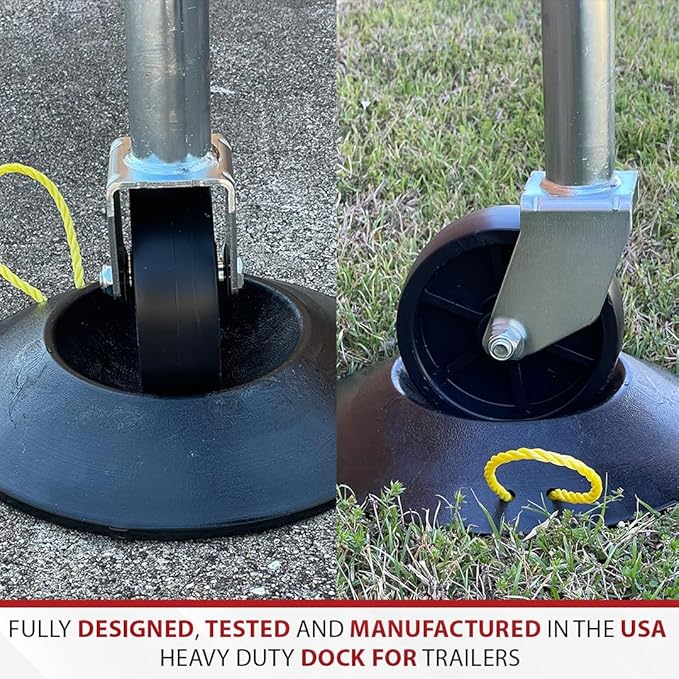 USA Made Improved Unbreakable Wheel Dock with Rope Handle – 50% Stronger Than Others – Prevents Trailer Wheel from Sinking or Moving – Easy to Store & Transport