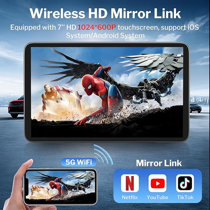 Wireless Apple Carplay Screen for Cars, 7" HD Portable Car Stereo Touch Screen for Apple CarPlay & Android Auto with Backup Camera/Mirror Link/Siri/Voice Control/GPS Navigation/AUX for All Vehicles