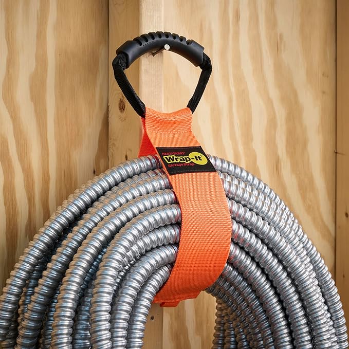 Easy-Carry Wrap-It Storage Straps - 28” (2-Pack) Blaze Orange – Heavy-Duty Hook and Loop Cord Carrying Strap, Hanger, and Organizer with Handle for Pool Hoses, Garden Hoses, Cords, Cables and More