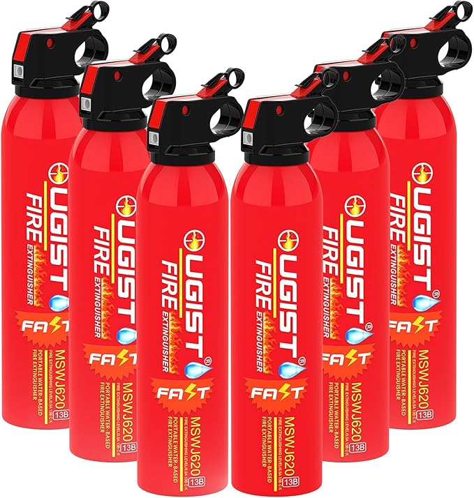 Small Portable Fire Extinguisher for Home and Kitchen, 21oz Each, 6-Pack, Water-Based Fire Extinguishers for Quick Emergency Response, Prevent Re-Ignition, Ideal for Vehicle and Camping, MSJ620