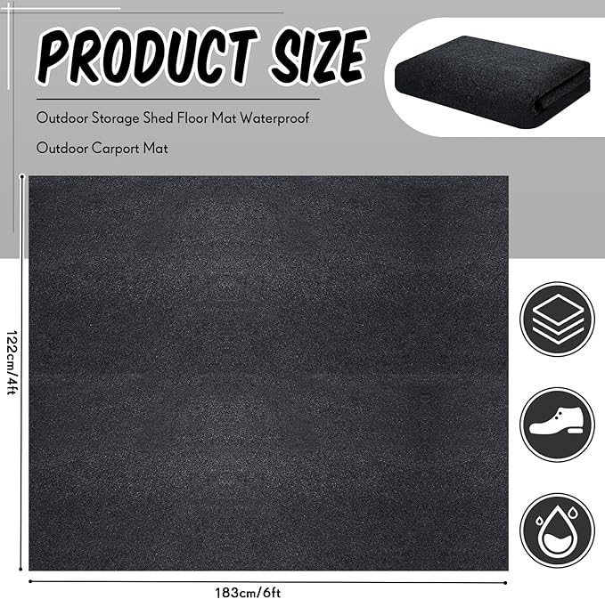 Haull Outdoor Storage Shed Floor Moat Waterproof Outdoor Carport Mat Thickened Soft Patio Furniture Pad Washable with Non Slip Backing, Storage Shed Not Included(6 x 4 ft)