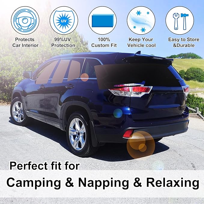 TINGLU Window Shades for Toyota Highlander 2014-2019 Accessories Side Full Windows Cover Camping Rear Triangular Windshield Sun Shade Sun UV Rays Privacy Protection 8PCS