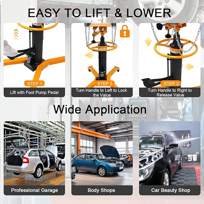 Transmission Jack 1660 lbs/ 0.75 Ton Capacity Hydraulic Telescopic Transmission Jack 34" - 68" Adjustable Height Telescoping Transmission Hydraulic with 360° Swivel Wheels Lift Hoist