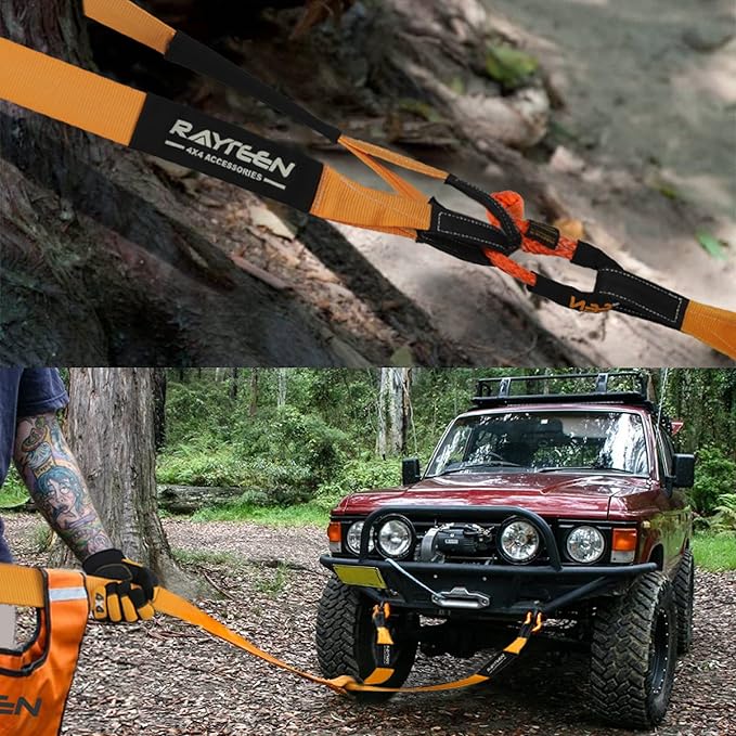 Genuine 33,000lb Xtreme Heavy Duty Recovery Tow Strap(20ft x 4in) + 20,000lb Tree Saver Strap(8.2ft x 3in) | Include Reflective Sleeve & Reinforced Loop | Suits for 4x4 Offroad UTV ATV Trucks