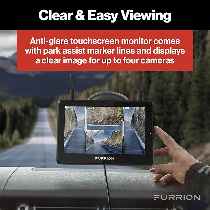 Furrion Vision S+ RV Backup Camera/Observation System with 5" Monitor, Left/Right Side Cameras, Rear Sharkfin, Infrared Night Vision, Live Streaming, Wide Viewing Angle - FOS5HTAEN