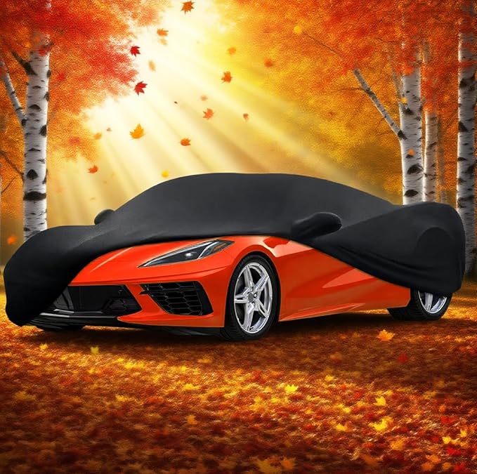Fit Full Car Cover Dust-Proof Protection Compatible with Chevrolet Corvette C4 C5 C6 C7 1980–2025, Indoor Breathable Car Cover for Dust-Proof, Underground Garage, Car Show(Black)