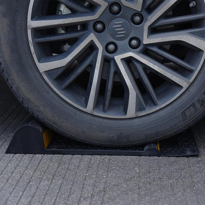 OrangeStar 4 Pack Parking Guide Mat, 21” Heavy Duty PU Wheel Stopper w/Reflective Stripe for Garage Vehicles, Indoor/Outdoor Use, Black