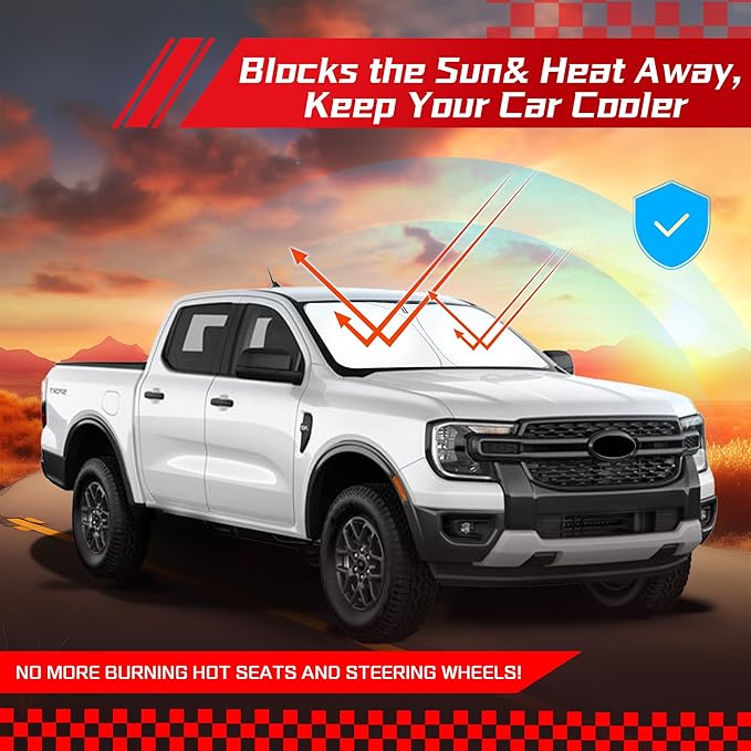 ARISMOTOR Windshield Sun Shade for Ford Ranger 2019-2025 2026, Custom Fit Foldable Front Window Sunshade Sun Visor Protector, Block UV Rays Keep Your Car Cooler