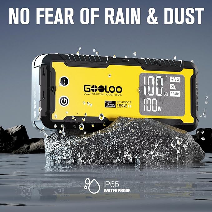 GOOLOO GT4000S Jump Starter 4000A Car Jumper Starter (Up to 10L Diesel 12L Gas Engines), 100W Fast-Charging Lithium Jump Box, SuperSafe Portable Car Battery Charger Power Bank for 12V Vehicles, Yellow