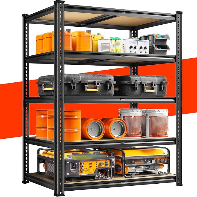 REIBII 72.05" H Storage Shelves 2300LBS Garage Shelving Heavy Duty Metal Shelving 5 Tier Garage Shelves Adjustable Metal Shelf for Kitchen Basement Pantry 35.45" W x 17.72" D x 72.05" H