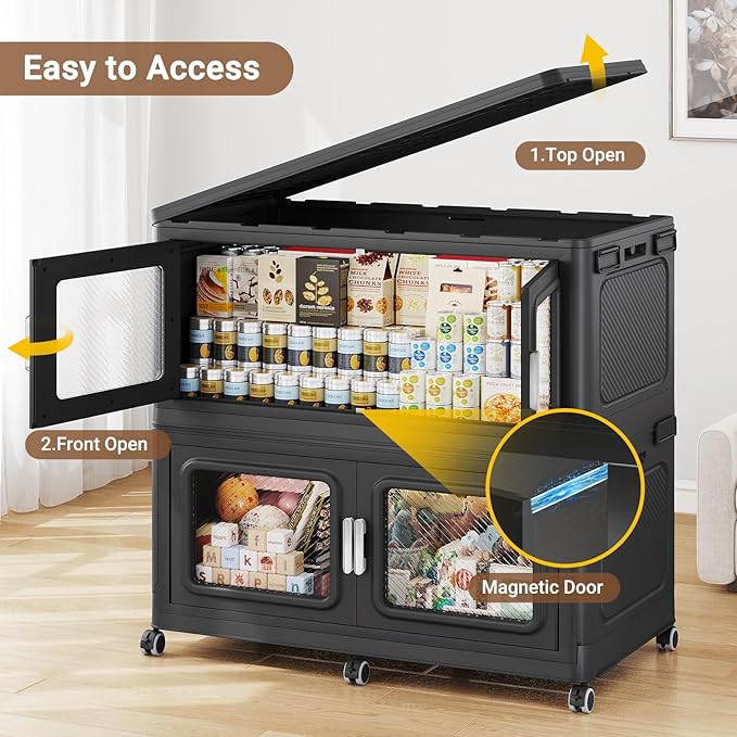 900 Qt Stackable Storage Bin with Lid, 225Gal Extra Large Collapsible Storage Boxes, Folding Plastic Drawer, Heavy-Duty Store Cabinet, Closet Organizer for Home Kitchen, 3 Pack Black