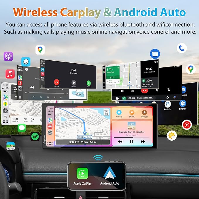 CARPURIDE W125S 11.26 Inch HD Wireless Carplay & Android Auto Screen, 4K +1080P+1080P Dash Camera for Cars with 64GB Card, with Loop Recording, Bluetooth, Voice Control, GPS, FM, Super Link