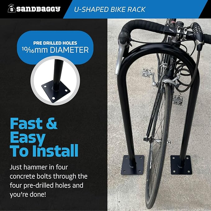 Sandbaggy Outside Bike Stand Floor - U Shaped & Commercial Standing Bike Rack - Premium Quality Galvanized Steel - Perfect Bicycle Floor Stand for Protection - Black, 14.5" x 34" - 1 Loop (20)