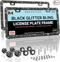 Elegant Bling License Plate Frames for Women - 2 Pack, 1600 Premium Black Rhinestones, Rust-Free Stainless Steel, Street Legal Slim Design, Sparkly Diamond Car Tag Holders with Glitter Crystal Covers