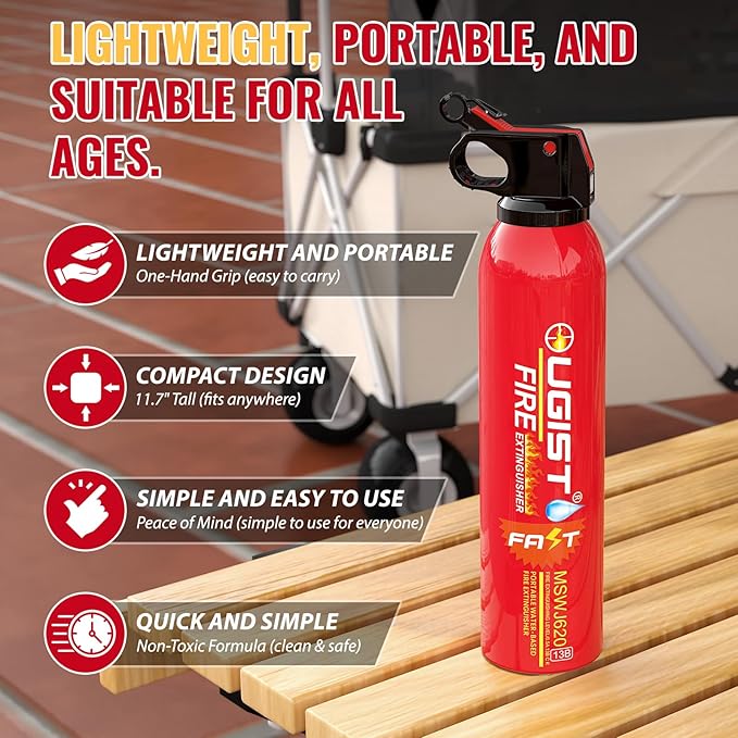 Small Portable Fire Extinguisher for Home and Kitchen, 21oz Each, 6-Pack, Water-Based Fire Extinguishers for Quick Emergency Response, Prevent Re-Ignition, Ideal for Vehicle and Camping, MSJ620