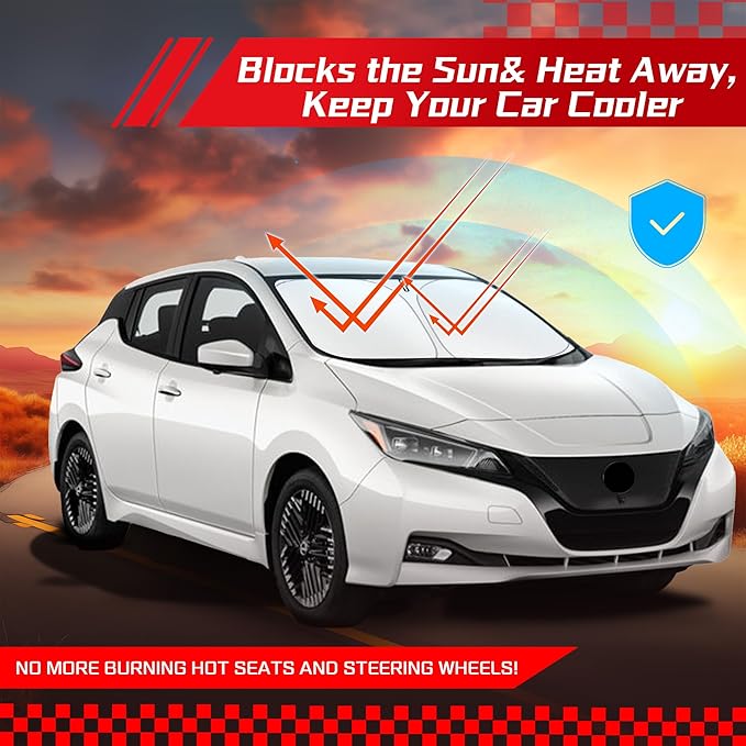 ARISMOTOR Windshield Sun Shade for Ni-ssan Leaf 2018-2025, Custom Fit Foldable Front Window Sunshade Sun Visor Protector, Block UV Rays Keep Your Car Cooler