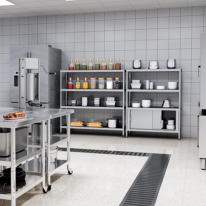 YITAHOME Stainless Steel Shelves 4 Tier, 48x18x60in Storage Shelf Unit with Cabinet, NSF Heavy Duty Floor Mount Shelving for Kitchen Garage Office Restaurant Warehouse, Indoor