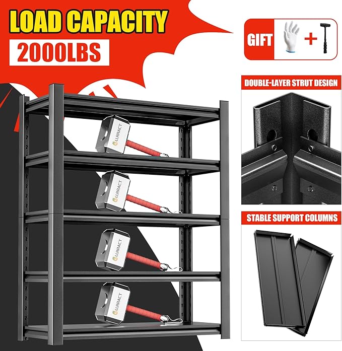 5-Tier Heavy Duty Steel Garage Shelving Unit, Adjustable Metal Utility Shelves, Industrial Storage Rack for Garage, Warehouse, and Storage Solutions 24" D x48 W x87 H