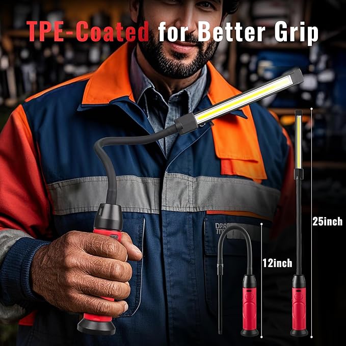 Rechargeable Work Light Magnetic, 800LM LED Work Light with Flexible Gooseneck, 3 Modes Mechanic Light for Work Bench, Auto Repair, Lathe, Gift for Men
