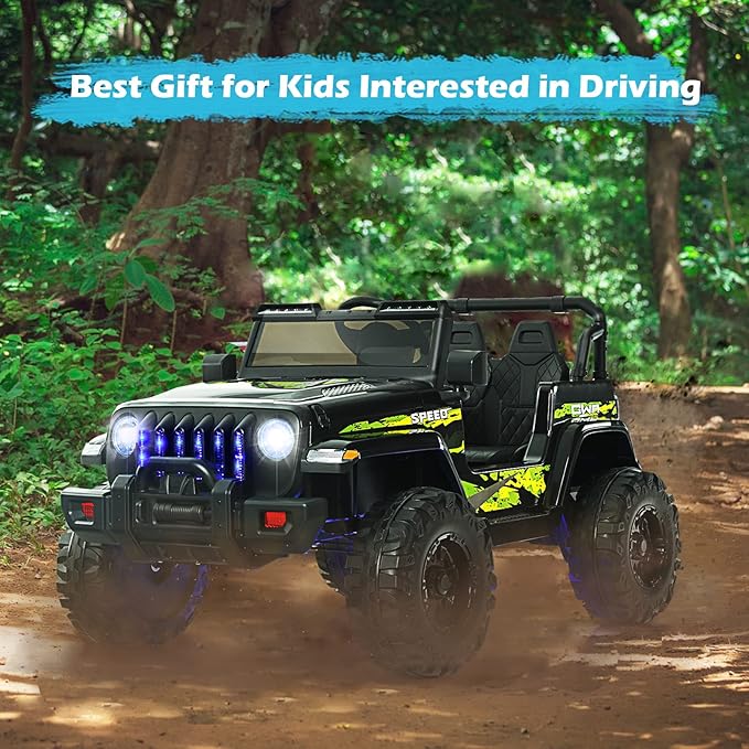 INFANS Kids Ride on Car Truck with 2.4G Remote Control, 12V Battery Powered Electric Cars for Kids w/3 Speeds, Battery Display, LED Lights, Safety Belt, Music & Horn, Bluetooth/FM/USB (Dark Black)