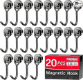 FINDMAG Black Magnetic Hooks, 30lbs+ Strong Magnetic Hooks for Refrigerator, 2025 Cruise Ship Essentials, Swivel Swing Magnet Hooks for Garage, Home Organizaton, Whiteboard, Office Supplies - 20 Pack