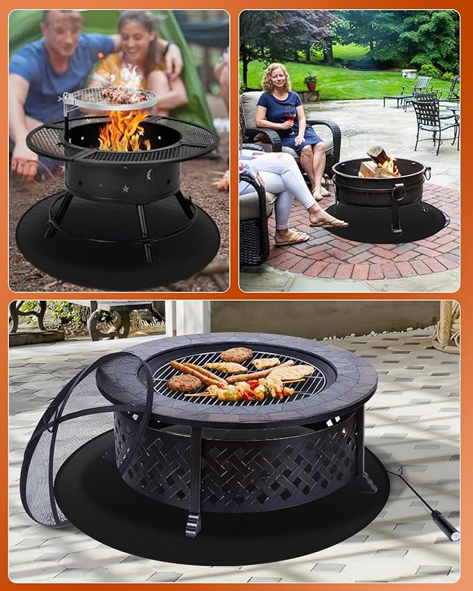 Round BBQ Grill Mat, 60 inches Double-Sided Fireproof Pad Waterproof Deck Protector for Indoor Outdoor Grilling
