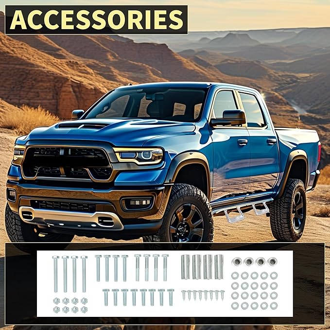 KUAFU Pair Aluminum Universal Side Step Compatible with Chevy Chevrolet GMC Ford Dodge Toyota Nissan Jeep Isuzu Mitsubishi Mazda Pickups & Trucks 2PCs Polishing Silvery