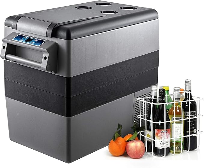 VEVOR CF55 12 Volt 58 Qt Refrigerator, Dual Zone Portable Compressor 12/24V DC and 110-240V AC, Freezer Fridge Cooler, for Car, Truck RV, Camping and Home Use, Black+Gray