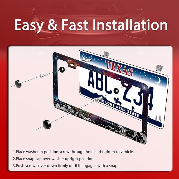 Starry Sky Mountains License Plate Frame Beautiful Galaxy License Plate Holder Funny Stainless Steel Accessories Cars Decor with 2 Holes and Screws Fits Standard Us Ca Vehicles 12.2 X 6 Inch
