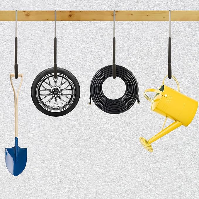 Acrux7 16 Pack Rafter Hooks Heavy Duty Rafter Hanger Vinyl Coated Large S Hooks for Hanging Ladder Bike Hangers Garage Storage Organizer (Black)
