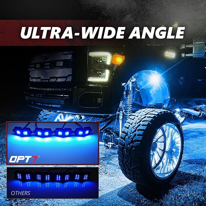 OPT7 Photon RGB LED Magnet Rock Lights with APP & Remote Control, 4 Red Pods Wide Angle Multicolor Neon Underglow Lighting Kit with Extension Wire, IP68 Waterproof for Offroad Truck Jeep RZR ATV UTV