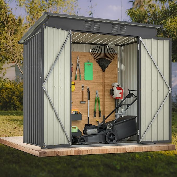 Outdoor Storage Shed, 6 X 4ft Metal Galvanized Steel Garden Shed with Floor Frame, Utility Tool Shed Storage House for Backyard, Patio, Lawn