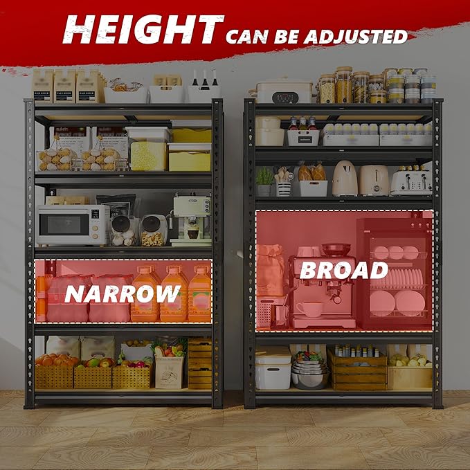 REIBII 2020LBS Garage Shelving Heavy Duty 5 Tier Storage Shelves Adjustable Garage Shelves, Utility Rack Shelf, Shelving Units for Storage Warehouse Pantry Closet, 35.5" W x 11.9" D x 72" H, 2 Pack